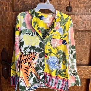 Anthropologie Pajama Top XS Lil Sire Tiger Print Button Up